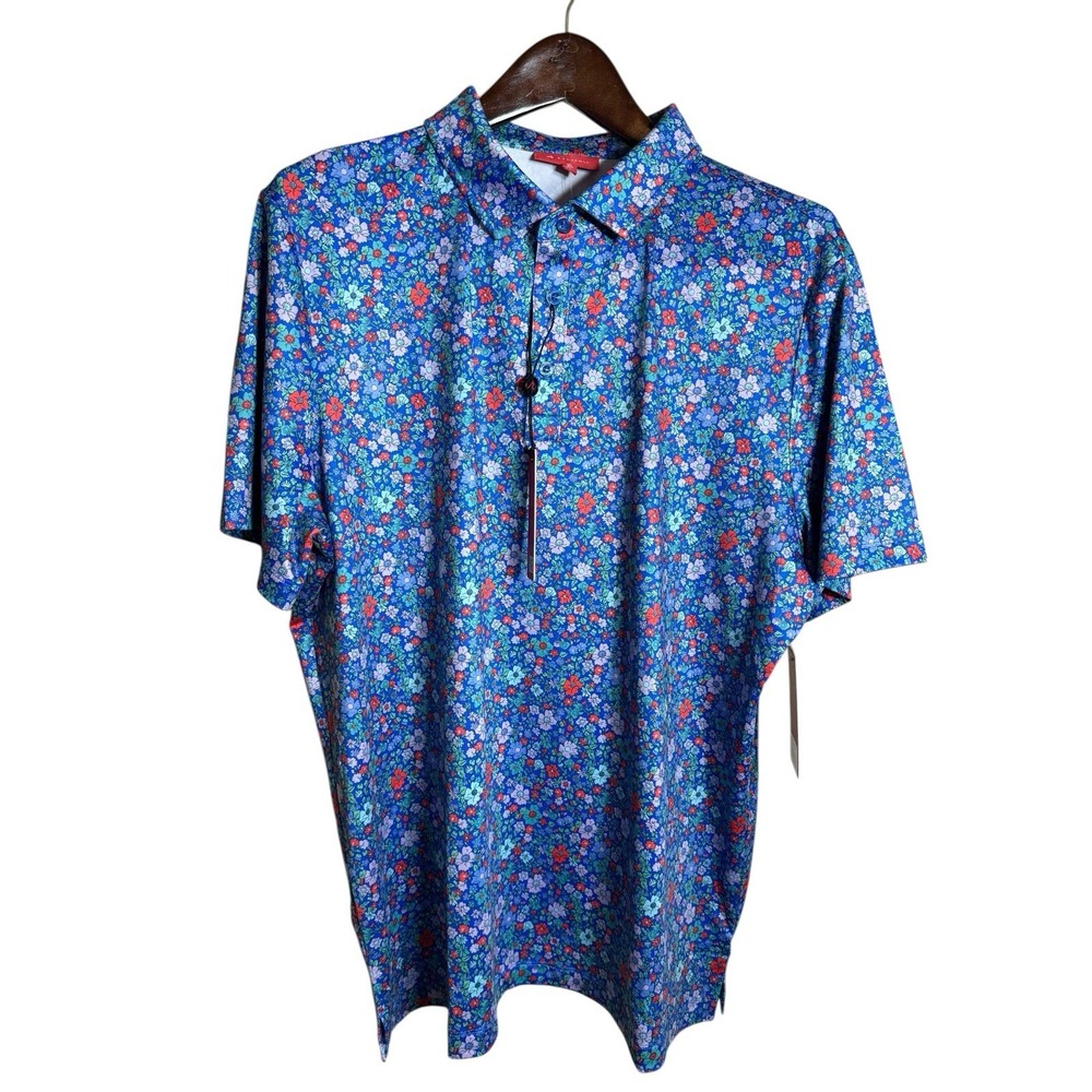 New Redvanly Louis‎ Polo Golf Shirt Multicolor Floral All Over Print XL NWT
